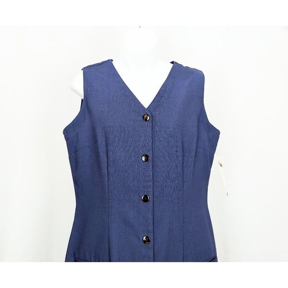 Vintage 90s Jumper Dress Blue Midi Length Button Front Misses Size 10 New - Picture 2 of 8